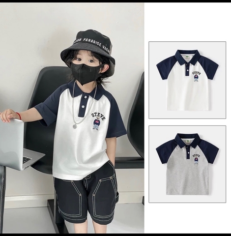 b- SET 2 ÁO BÉ TRAI POLO PHỐI THAN THÊU GẤU STEVE