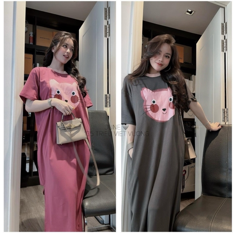 VÁY SUÔNG HÌNH MÈO HỒNG GHI