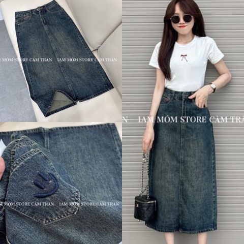 CHÂN VÁY JEAN THÊU MẶT CƯỜI