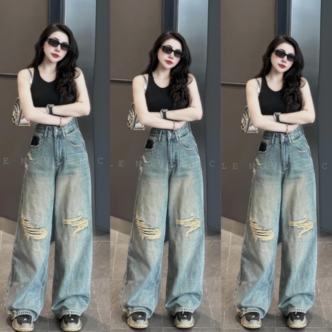 QUẦN JEAN SUÔNG RÁCH 2 GỐI CẠP CAO CT30 - M5011