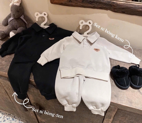 - BỘ BÉ TRAI NỈ DƯ ÁO POLO THÊU GẤU