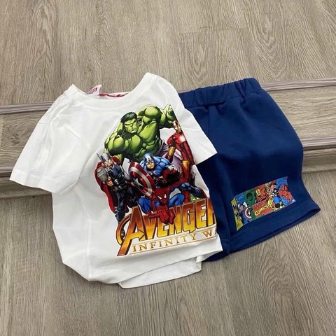 BỘ ĐÙI BÉ TRAI ÁO CỘC TRẮNG AVENGERS QUẦN THAN
