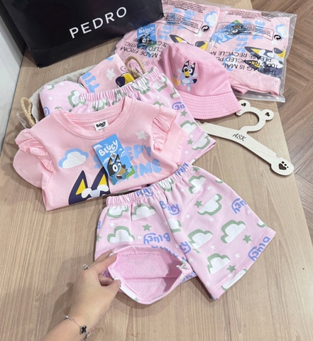 - BỘ ĐÙI BÉ GÁI BLUEY HỒNG SLEEPY TIME KÈM MŨ