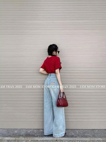 - QUẦN JEANS SUÔNG XANH THÊU TÚI CHÓ THOM