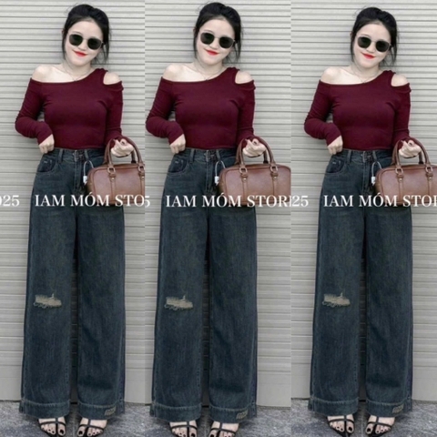 QUẦN JEAN SUÔNG RÁCH THÊU MIN TÚI VA GẤU QUẦN