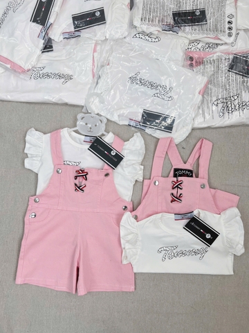 - SET BÉ GÁI YẾM BÒ HỒNG MIX ÁO TRẮNG TOMMY