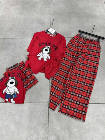 BỘ GẤU MIX QUẦN KẺ ĐỎ