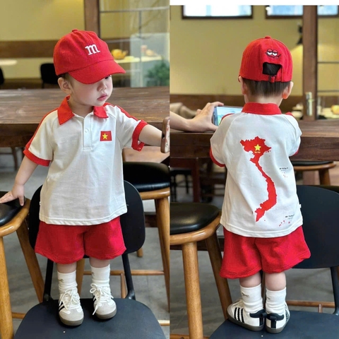 BỘ ĐÙI TRẮNG CỘC QUẦN ĐỎ HÌNH LÁ CỜ BẢN ĐỒ VN