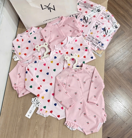 SÉT 2 BỘ BƠI LIỀN THÂN TONE HỒNG TRÁI TIM CHERY