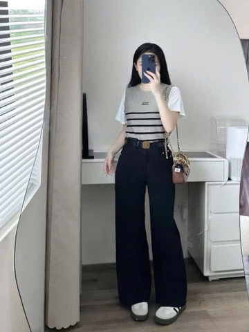 QUẦN JEAN SUÔNG ĐEN KÈM ĐAI NÂU