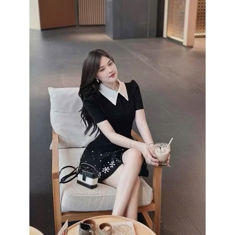 - VÁY ĐEN THIẾT KẾ ĐÍNH ĐÁ CỔ TRẮNG