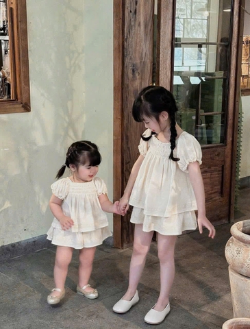 - BỘ BÉ GÁI BABYDOLL CỔ CHUN BE