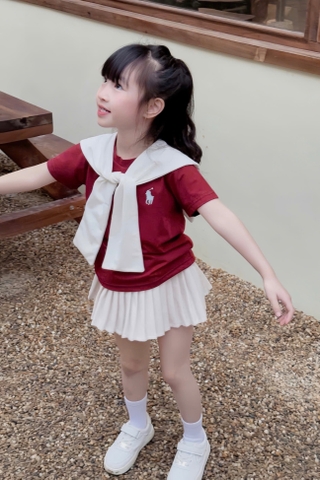 SÉT ÁO ĐỎ THÊU NGỰA MIX CV LY BE KÈM KHĂN