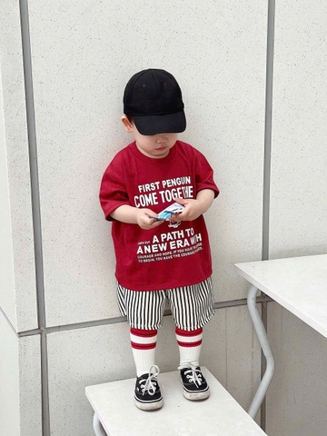 - BỘ ĐÙI BÉ TRAI ÁO ĐỎ TOGETHER QUẦN SỌC