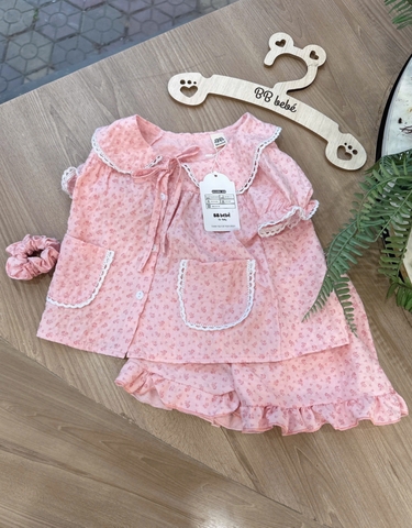 BỘ ĐŨI BÉ GÁI HỒNG HOA NHÍ CỔ SEN REN