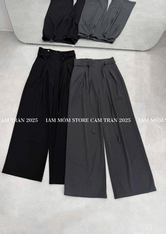 QUẦN VẢI SUÔNG BUỘC NƠ ĐEN GHI