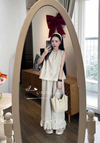 BỘ ĐŨI BE PHỐI REN ĐÍNH NƠ QUẦN SUÔNG