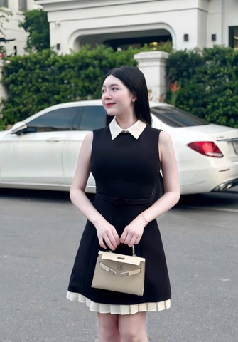 VÂY PHỐI CỔ XẾP LY TÙNG 2 LỚP