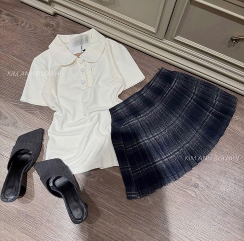 SET POLO TRẮNG CỘC MIX CV KẺ XANH -