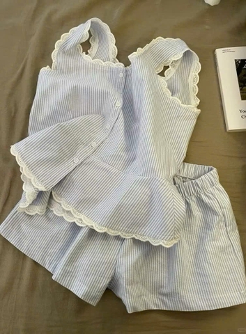 BỘ ĐÙI KẺ XANH PHỐI REN