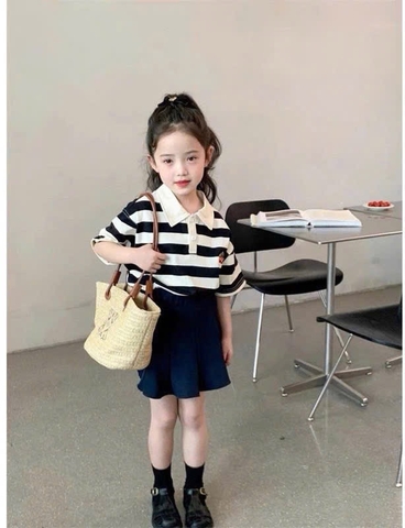 - SET BÉ GÁI SIZE ĐẠI ÁO POLO KẺ CHERRY CVAY