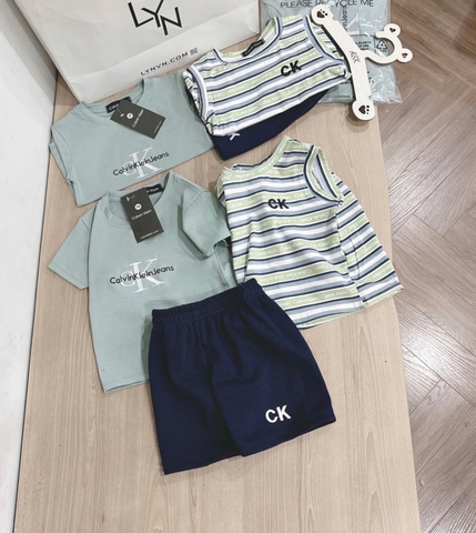 - BỘ ĐÙI BÉ TRAI 3CT 2 ÁO CK xanh kẻ QUẦN THAN