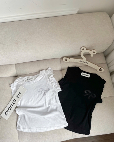 - SET 2 ÁO BÉ GÁI ĐEN TRẮNG BÈO VAI THÊU NƠ