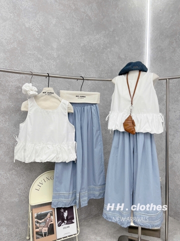 SET BỘ PELUM TRẮNG QUẦN XANH KÈM BUỘC TÓC