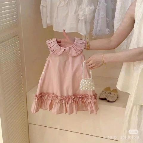 - VÁY BÉ GÁI THÔ HỒNG CỔ SEN BÈO TẦNG