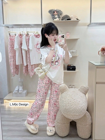 BỘ MÈO KITTY TRẮNG QUẦN BOM MÀU HỒNG