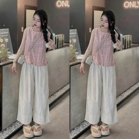 BỘ KẺ HỒNG XN QUẦN SUÔNG MÀU BE