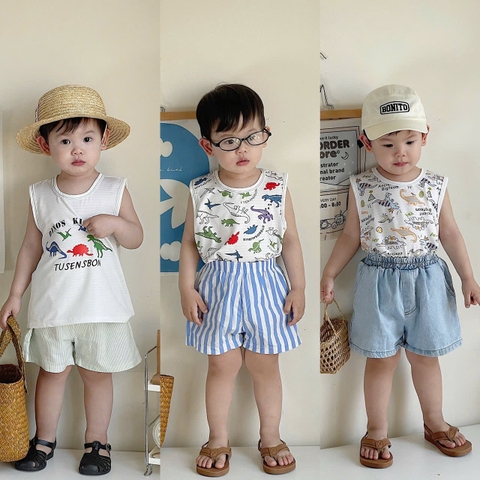 SET 3 ÁO BA LỖ KHỦNG LONG TRẮNG IN TRÀN BT