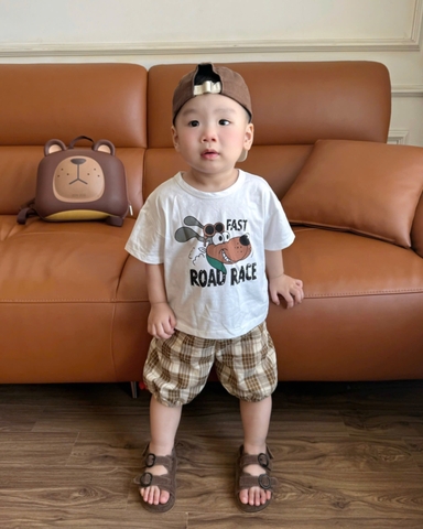 BỘ ĐÙI CÚN TRẮNG QUẦN KẺ NÂU