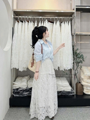 CHÂN VÁY VOAN REN HOA NỔI MIDI M882 QCCC