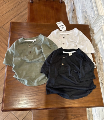 - SET 3 ÁO BÉ TRAI XƯỢC CỔ CÚC đen rêu trắng