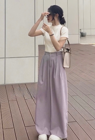 ÁO ZIP CỘC TRẮNG THÊU ALO MIX QUẦN SUÔNG TÍM