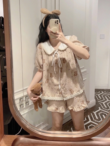 BỘ ĐÙI VIỀN BÈO GẤU NÂU CỔ SEN