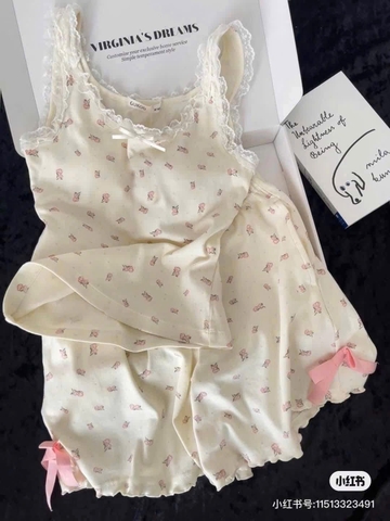 BỘ ĐÙI 2S PHỐI REN MÀU BE HÌNH HOA