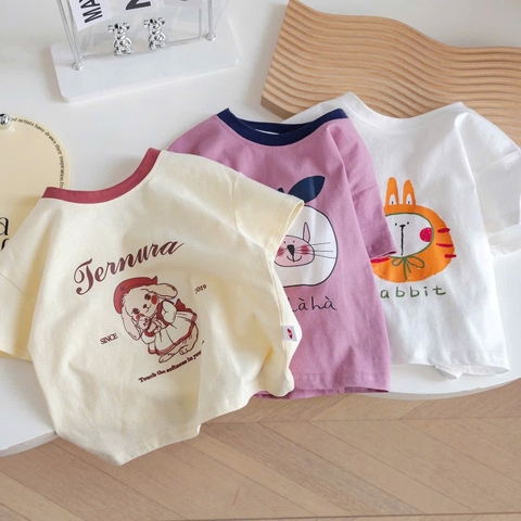 SET 3 ÁO BÉ GÁI CỘC THÚ Jernura hồng be trắng