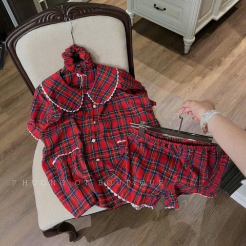 BỘ CỘC KẺ ĐỎ PHỐI REN