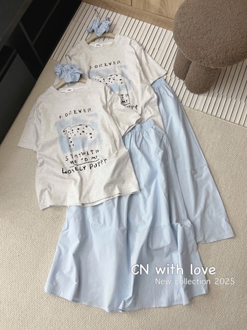 SET ÁO PULL CỘC MIX CV XANH KÈM BUỘC TÓC FOREVER