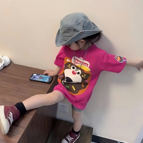 - BỘ ĐÙI BÉ GÁI ÁO HỒNG DONUTS QUẦN XÁM