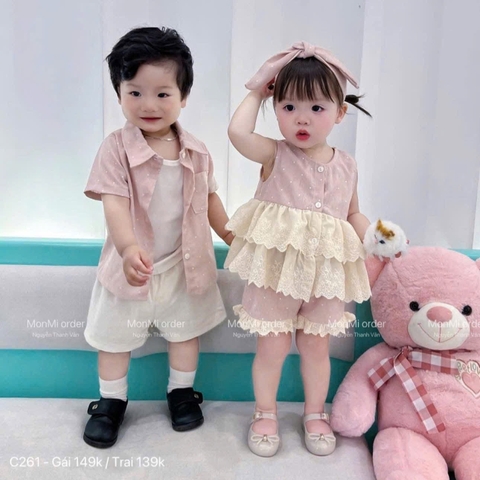 -SET BÉ TRAI GÁI HỒNG CHẤM BI PHỐI