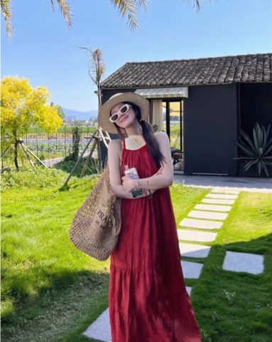 - VÁY MAXI ĐỎ CHÂN REN MẸ CON