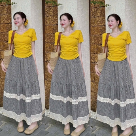 SET ÁO VÀNG MIUMIU MIX CV KẺ REN