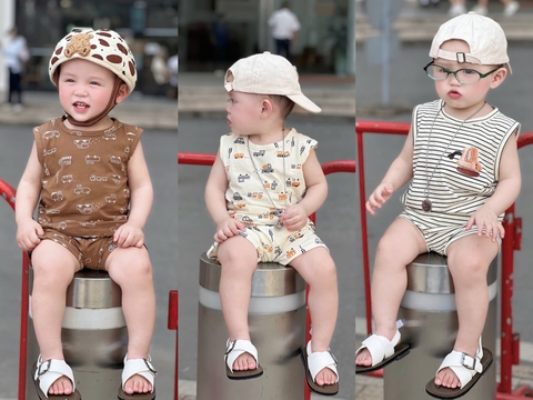 - SET 3 BỘ ĐÙI BÉ TRAI OTO BA LỖ nâu be kẻ