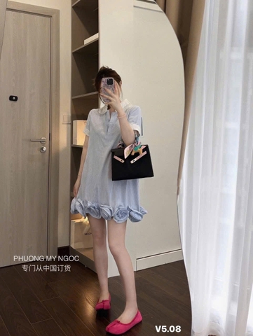 VÂY SUÔNG KẺ XANH KẾT HOA