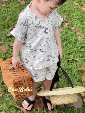 - BỘ ĐÙI PYJAMA BÉ TRAI CÂY DỪA SÓNG BIỂN