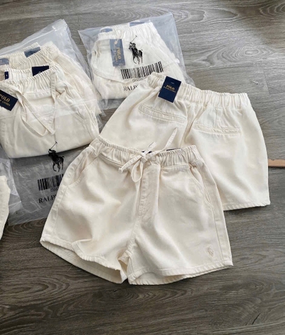 QUẦN SOOC JEAN POLO THÊU NGỰA MÀU KEM CẠP CHUN VNXK