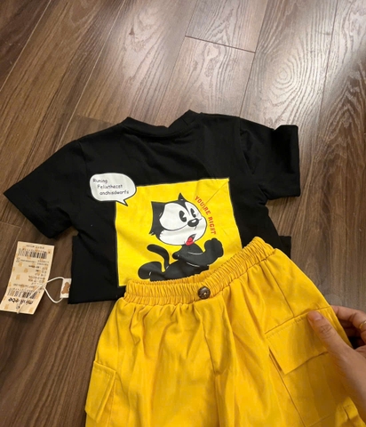 SET ĐEN ROMANCE MẶT SAU IN MÈO CHẠY QUẦN HỘP VÀNG